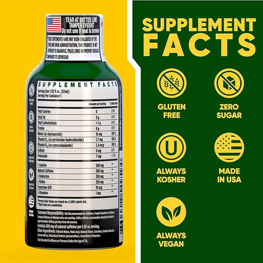 Vitamin Energy Focus+ Extra Strength Daily Energy Shot – Grape – 260mg Natural Caffeine, 100% DV B-Vitamins – Focus & Productivity Support – Zero Sugar, Vegan, Kosher – 1.93 fl oz, 24-Pack