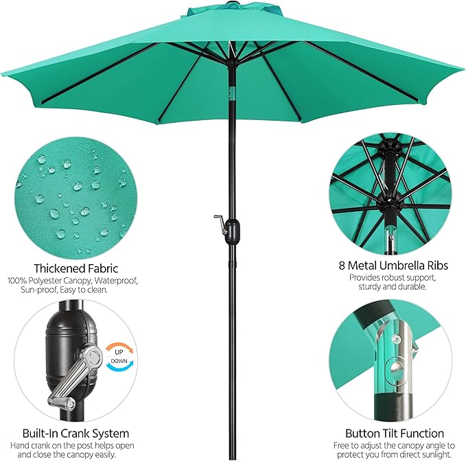 Yaheetech 9FT Patio Umbrella Outdoor Umbrella Patio Yard Market Table Umbrella with Push Button Tilt & Crank for Garden/Beach/Lawn/Deck/Backyard/Pool, 8 Ribs, Turquoise