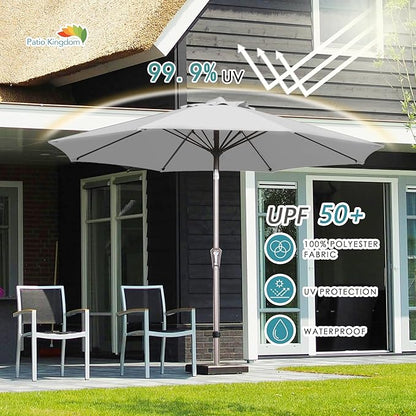 PatioKingdom 9FT Patio Outdoor Umbrella-UPF 50+ Sun Shade with Wind Vent, Push-Button Tilt & Smooth Crank Lift, Rust-Resistant Fiberglass Frame for Garden, Backyard,Yard