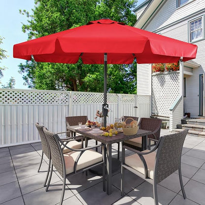 MASTERCANOPY Valance Patio Umbrella for Outdoor Table Market -8 Ribs (10ft, Red)
