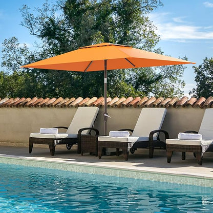 6.6x10ft Rectangular Patio Umbrella, 2 Tiers Outdoor Table Umbrellas with Push Button Tilt and Crank for Patio, Pool, Backyard, Deck, Picnic, Yard (Orange)