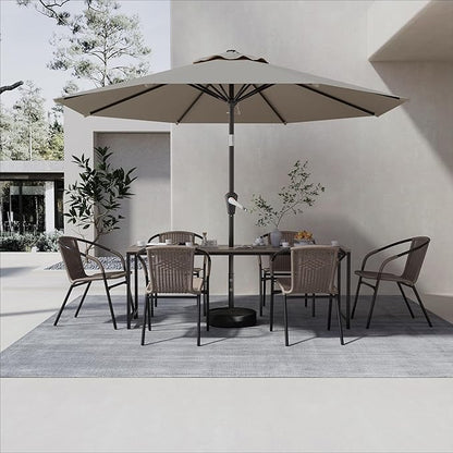 9 FT Patio Umbrella for Outdoor, Outdoor Umbrella with Push Button Tilt and Crank, Outdoor Patio Umbrellas with 8 Sturdy Ribs for Market, Garden, Deck, Backyard, Pool (Light Gray)