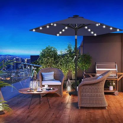 ABCCANOPY Durable Solar Led Patio Umbrellas with 24LED Lights 7.5FT with 6 Sturdy Ribs (Navy Blue)