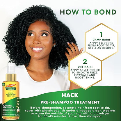 Palmer's Amino Bonding Complex Hair Oil, Healing Treatment with Coconut Oil & Vitamin E, Heat Protectant, Anti Frizz, Adds Shine, Strengthens & Protects Hair Growth, All Hair Types, 4 fl oz