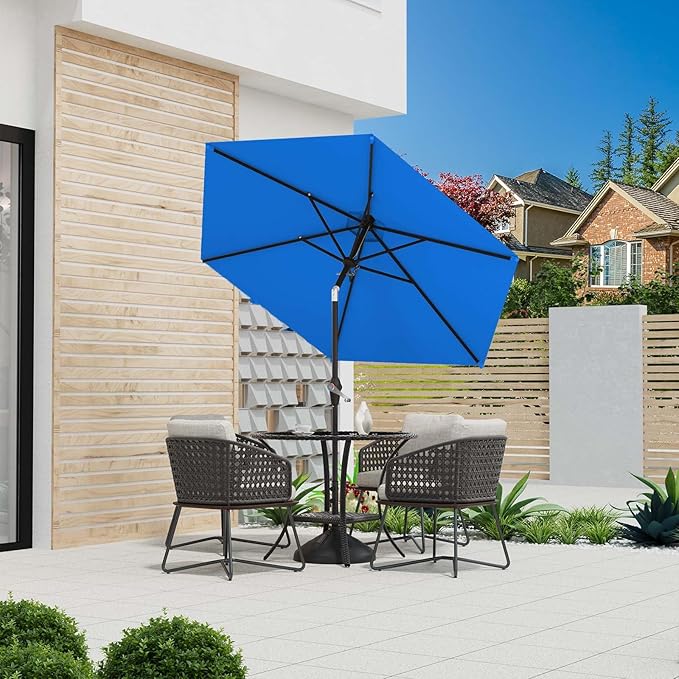 7.5FT Patio Umbrella Table Market Umbrella w/Tilt and Crank Heavy-Duty Round Outdoor Umbrellas for Garden, Deck, Backyard, Pool and Beach, Royal Blue