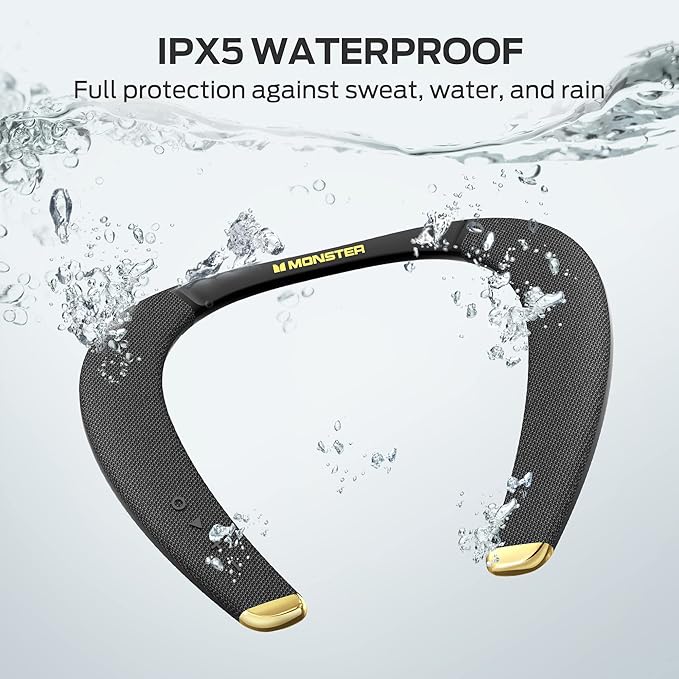 Monster Boomerang Petite Neckband Bluetooth Speakers, Neck Speaker with 15H Playtime, aptX High Fidelity 3D Stereo Sound, Low Latency, Built-in Mic, IPX5 Waterproof Wearable for Home Outdoor