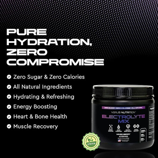 Electrolytes Powder No Sugar- Zero Calorie Hydration Powder | Sugar Free Electrolytes for Fasting, Keto & Vegan | Natural Ingredients Electrolyte Mix for Energy Boost, 60 Servings