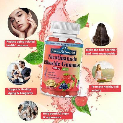 NAD Supplement Gummies Sugar-Free, NAD Nicotinamide Riboside Resveratrol 900mg w. Quercetin, Collagen Biotin & Vitamin, High Potency NAD Resveratrol Supplements for Anti Aging, Energy, Focus