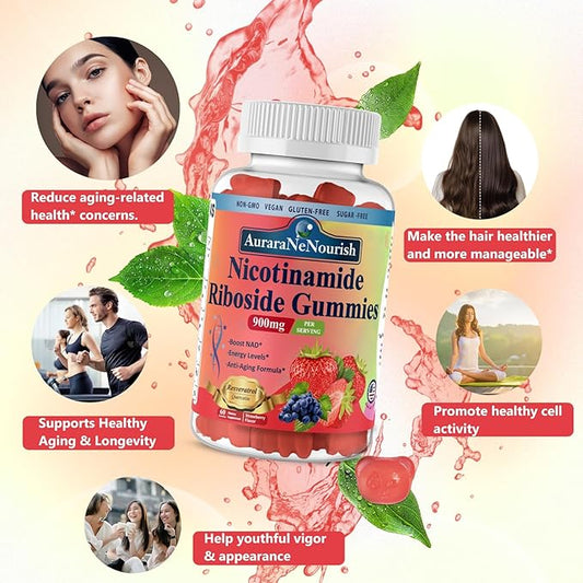 NAD Supplement Gummies Sugar-Free, NAD Nicotinamide Riboside Resveratrol 900mg w. Quercetin, Collagen Biotin & Vitamin, High Potency NAD Resveratrol Supplements for Anti Aging, Energy, Focus