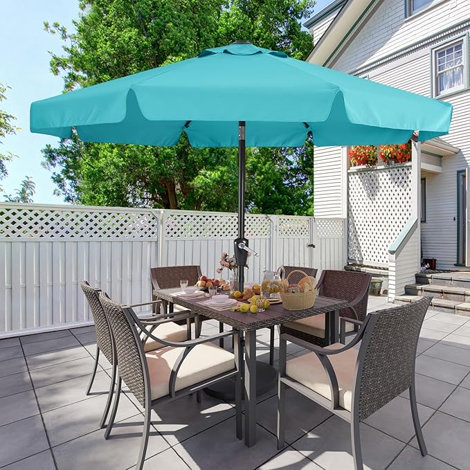 MASTERCANOPY Valance Patio Umbrella for Outdoor Table Market -8 Ribs (9ft, Turquoise)