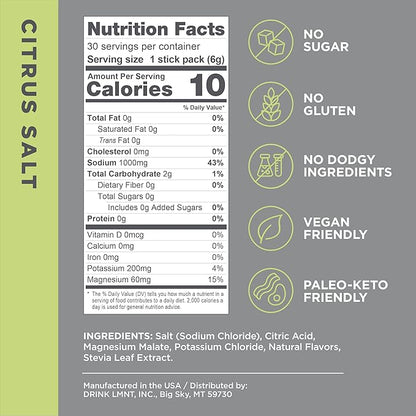 LMNT Zero Sugar Electrolytes - Citrus Salt | Drink Mix | 30-Count