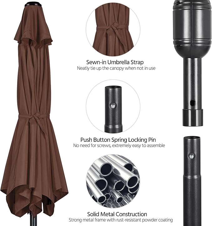 Yaheetech 9FT Patio Umbrella Outdoor Patio Market Table Umbrella Yard Sun Shade with Push Button Tilt & Crank for Garden/Beach/Lawn/Deck/Backyard/Pool, 8 Ribs, Brown