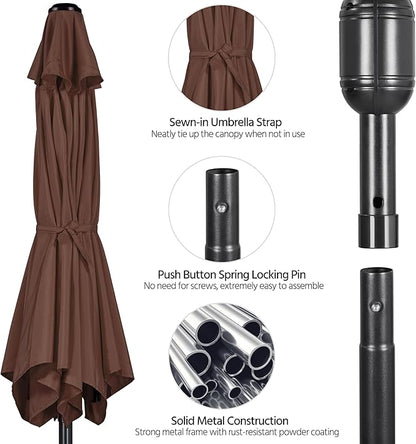 Yaheetech 9FT Patio Umbrella Outdoor Patio Market Table Umbrella Yard Sun Shade with Push Button Tilt & Crank for Garden/Beach/Lawn/Deck/Backyard/Pool, 8 Ribs, Brown