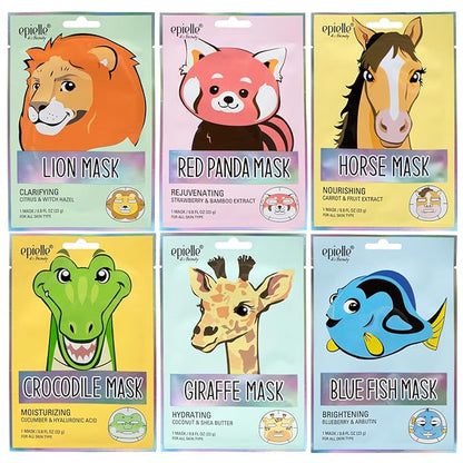 Epielle Character Sheet Masks 6 Pack, Animal Spa Mask, Korean Beauty Mask For All Skin Types, Kids Face Mask, Birthday Party Gift, Girls Night, Spa Gifts for Women