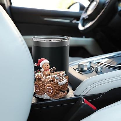 Funny Monster Truck Gingerbread Man Christmas Cookies Boys Stainless Steel Insulated Tumbler
