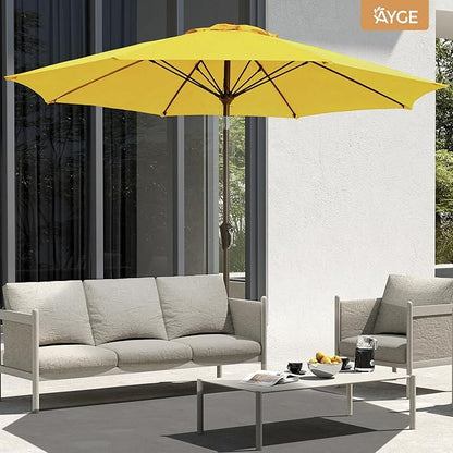 Ayge 9FT Large Outdoor Patio Umbrella Market Table Umbrella-UV Resistant, Easy Push Button Tilt and Crank, 8 Sturdy Fiberglass Ribs Heavy-Duty Pool Umbrella for Deck, Backyard,Garden