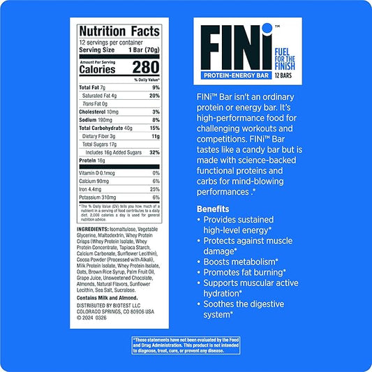Biotest FINi Protein-Energy Bar - Fueled with Performance Sweetener (12 Count, Chocolate)