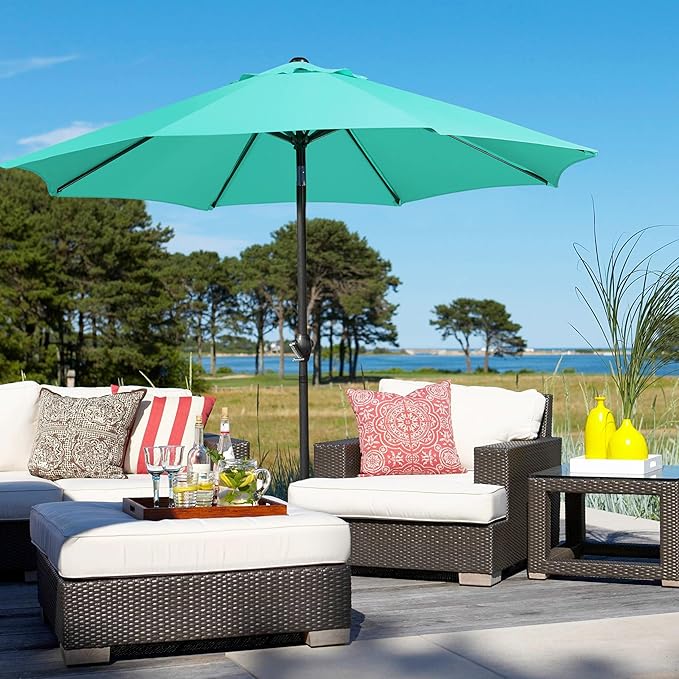 Yaheetech 9FT Patio Umbrella Outdoor Umbrella Patio Yard Market Table Umbrella with Push Button Tilt & Crank for Garden/Beach/Lawn/Deck/Backyard/Pool, 8 Ribs, Turquoise