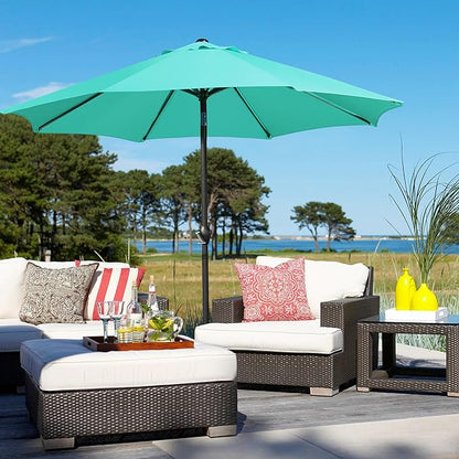 Yaheetech 9FT Patio Umbrella Outdoor Umbrella Patio Yard Market Table Umbrella with Push Button Tilt & Crank for Garden/Beach/Lawn/Deck/Backyard/Pool, 8 Ribs, Turquoise