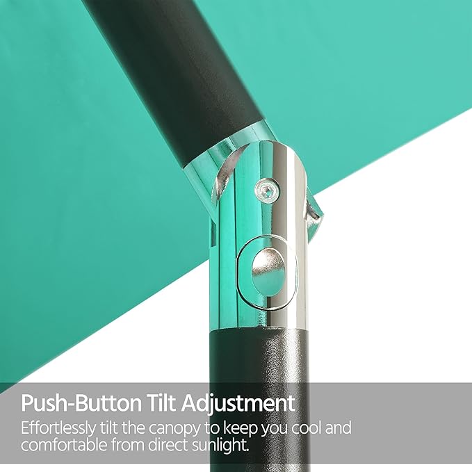 Yaheetech 9FT Solar Powered Patio Umbrella - UV Protection Market Table Umbrella w/ 32 LED Lights & Push Button Tilt & Crank Lift System for Garden/Lawn/Deck/Backyard/Pool, Turquoise
