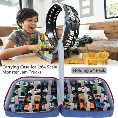 KISLANE Carrying Case for 24 Monster Jam Trucks, Kids Toy Truck Storage Compatible with 24 Monster Jam Trucks, Holding for 1:64 Scale Monster Jam Trucks (Red)