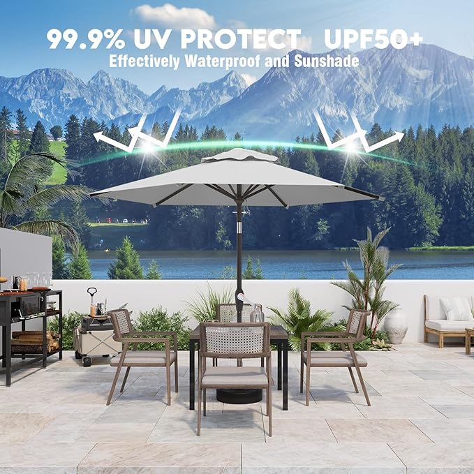 7.5FT Patio Umbrella Table Market Umbrella w/Tilt and Crank Heavy-Duty Round Outdoor Umbrellas for Garden, Deck, Backyard, Pool and Beach, Light Gray
