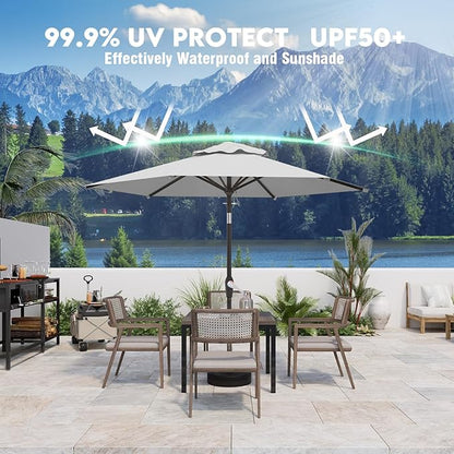 7.5FT Patio Umbrella Table Market Umbrella w/Tilt and Crank Heavy-Duty Round Outdoor Umbrellas for Garden, Deck, Backyard, Pool and Beach, Light Gray