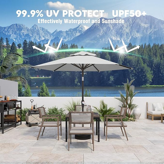7.5FT Patio Umbrella Table Market Umbrella w/Tilt and Crank Heavy-Duty Round Outdoor Umbrellas for Garden, Deck, Backyard, Pool and Beach, Light Gray
