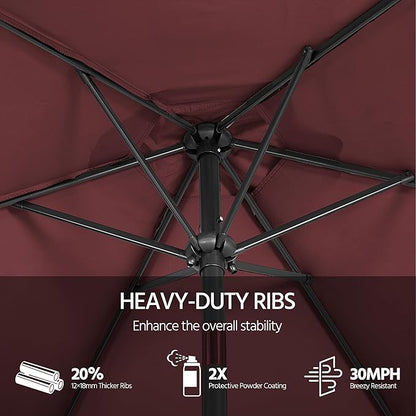 Yaheetech Patio Umbrella, 9FT Outdoor Table Market Umbrella with Push Button Tilt and Crank, Yard Sun Shade with Sturdy Ribs for Garden, Deck, Backyard, Pool, Burgungy