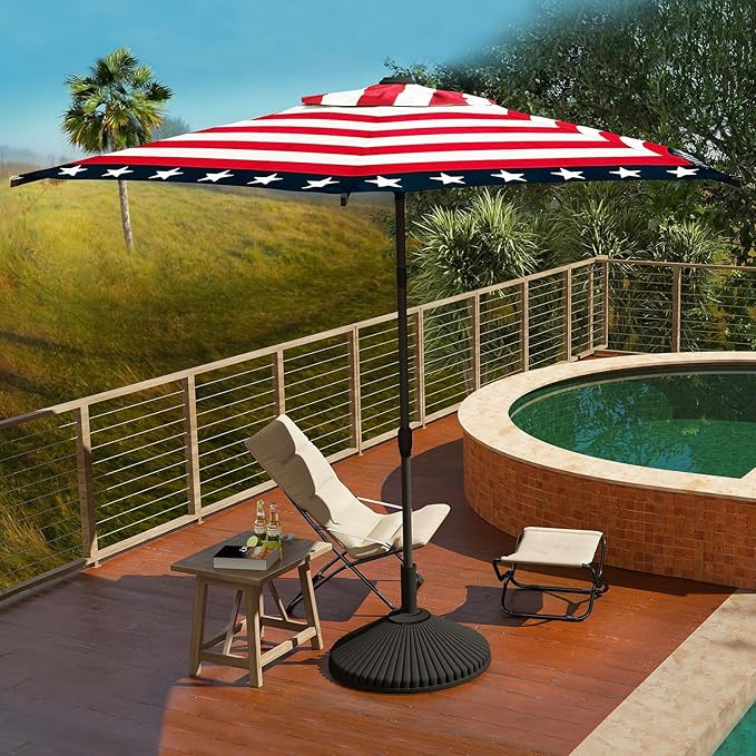Abba Patio 9FT Lyon Outdoor Patio Umbrella Outdoor Table Umbrella with Push Button Tilt and Crank Market Umbrella 6 Sturdy Ribs UV Protection Waterproof for Garden Deck Backyard Pool, Star-Spangled