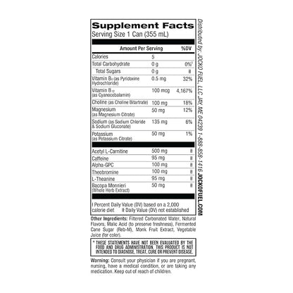 Jocko Fuel Blue Raspberry Energy Drink, 12 Pack, 0 Sugar, 95mg Caffeine, Supports Brain Health