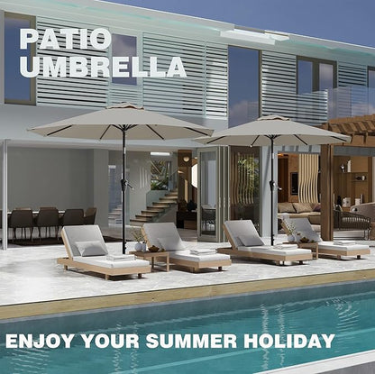 9 FT Patio Umbrella for Outdoor, Outdoor Umbrella with Push Button Tilt and Crank, Outdoor Patio Umbrellas with 8 Sturdy Ribs for Market, Garden, Deck, Backyard, Pool (Light Gray)