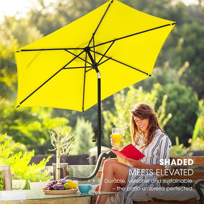 wikiwiki 7.5 FT Patio Umbrellas Outdoor Table Market Umbrella with Push Button Tilt/Crank, 6 Sturdy Ribs, Fade Resistant Waterproof POLYESTER DTY Canopy for Garden, Lawn, Deck, Backyard & Pool, Yellow