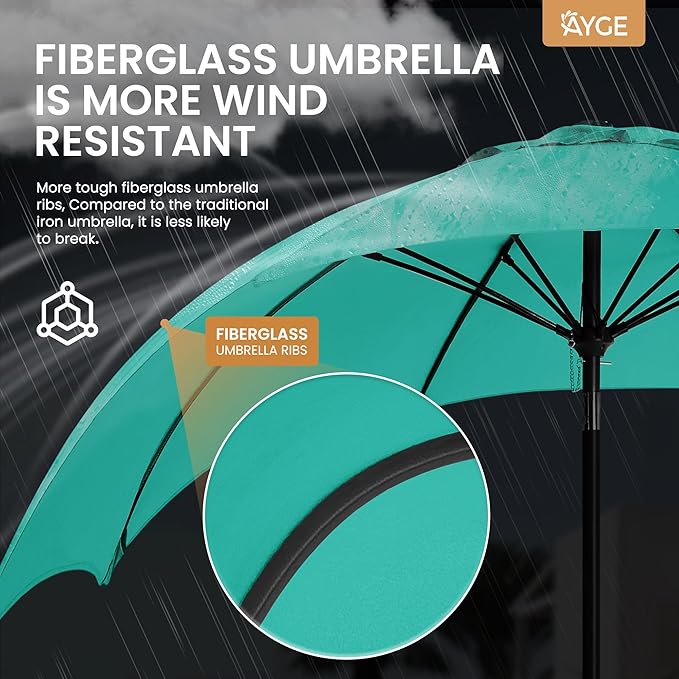 Ayge 9FT Large Outdoor Patio Umbrella Market Table Umbrella-UV Resistant, Easy Push Button Tilt and Crank, 8 Sturdy Fiberglass Ribs Heavy-Duty Pool Umbrella for Deck, Backyard,Garden