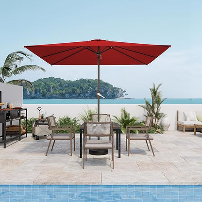 8' x 10' Rectangular Patio Umbrellas for Outdoor, Outdoor Table Umbrella, Large Outdoor Patio Umbrellas with 8 Sturdy Ribs for Market, Garden, Pool (Red)