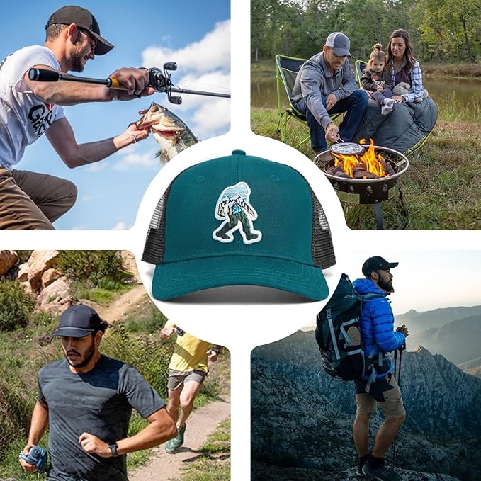 Mesh Bigfoot Hat Leather Cap for Men- Great Snapback Closure Sasquatch Hat for Hunting & Hiking