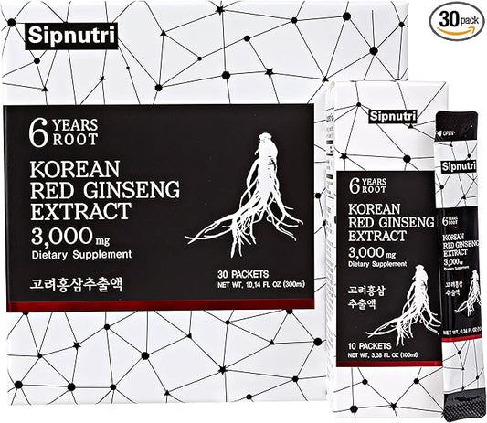 Korean Red Panax Ginseng Extract Liquid Drink, Made in Korea, All Natural 100% Pure Vegetarian Non-GMO Gluten Free, Supports Energy Vitality Mood and Immunity 10 ml x 30 Packets