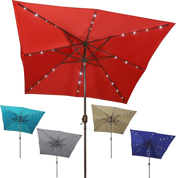 Blissun Rectangular Patio Umbrella, Table Market Umbrella with Tilt and Crank, Outdoor Umbrella for Garden, Deck, Backyard, Pool and Beach