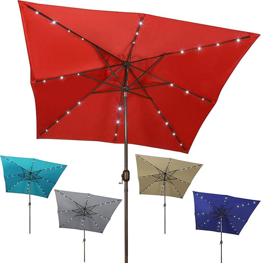 Blissun Rectangular Patio Umbrella, Table Market Umbrella with Tilt and Crank, Outdoor Umbrella for Garden, Deck, Backyard, Pool and Beach
