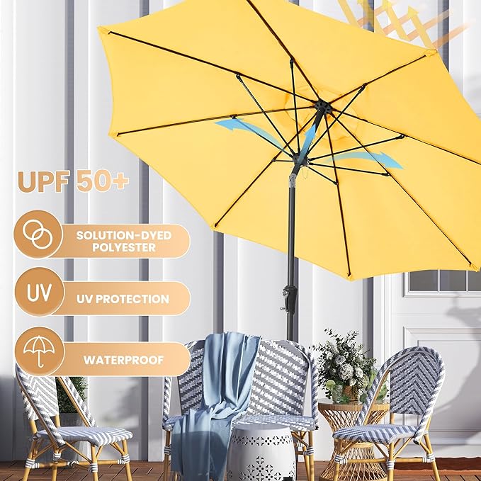 Ayge 9FT Large Outdoor Patio Umbrella Market Table Umbrella-UV Resistant, Easy Push Button Tilt and Crank, 8 Sturdy Fiberglass Ribs Heavy-Duty Pool Umbrella for Deck, Backyard,Garden