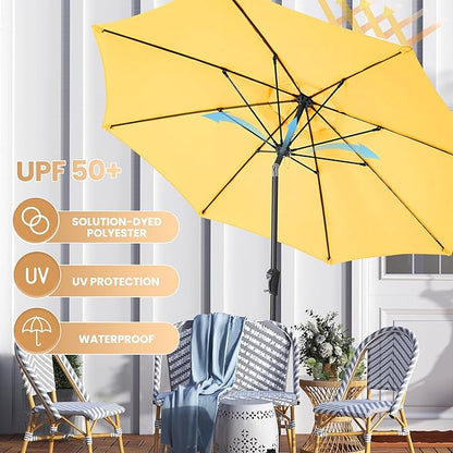 Ayge 9FT Large Outdoor Patio Umbrella Market Table Umbrella-UV Resistant, Easy Push Button Tilt and Crank, 8 Sturdy Fiberglass Ribs Heavy-Duty Pool Umbrella for Deck, Backyard,Garden