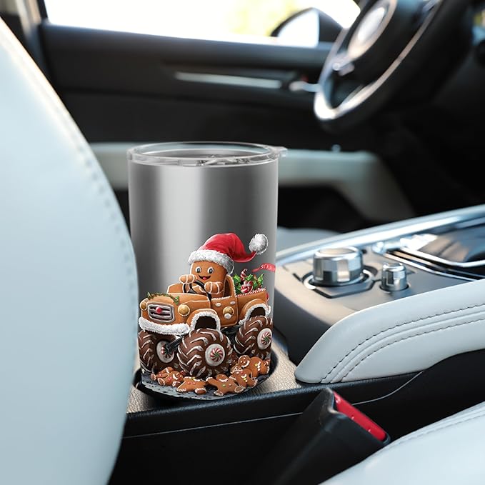 Funny Monster Truck Gingerbread Man Baking Christmas Cookies Stainless Steel Insulated Tumbler
