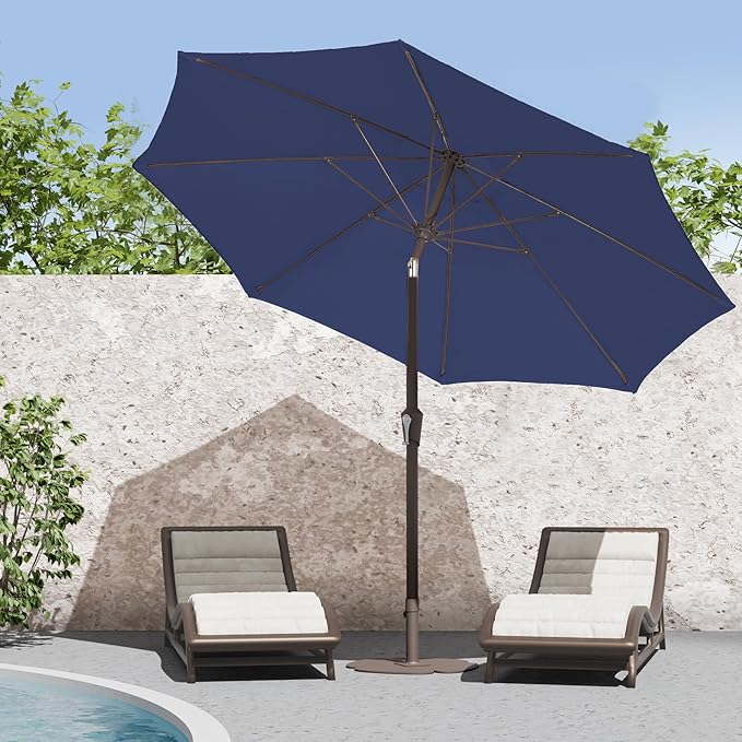 PatioKingdom 9FT Patio Outdoor Umbrella-UPF 50+ Sun Shade with Wind Vent, Push-Button Tilt & Smooth Crank Lift, Rust-Resistant Fiberglass Frame for Garden, Backyard,Yard