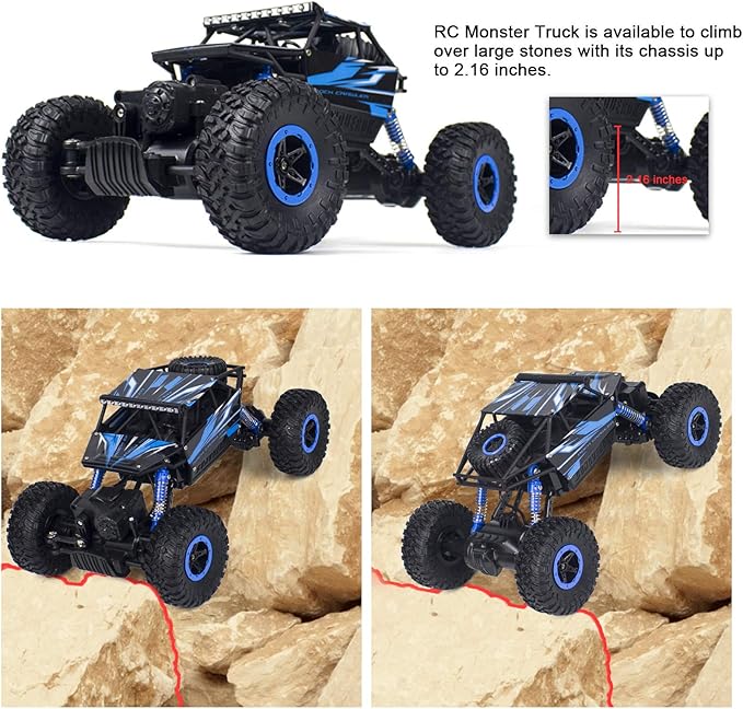 Cheerwing 1:18 Rock Crawler 2.4Ghz Remote Control Car 4WD Off Road RC Monster Truck 2 Battery (Blue)