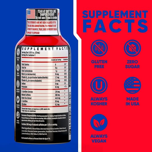 Vitamin Energy Focus+ Extra Strength Daily Energy Shot – Fruit Punch – 260mg Natural Caffeine, 100% DV B-Vitamins – Focus & Productivity Support – Zero Sugar, Vegan, Kosher – 1.93 fl oz, 12-Pack