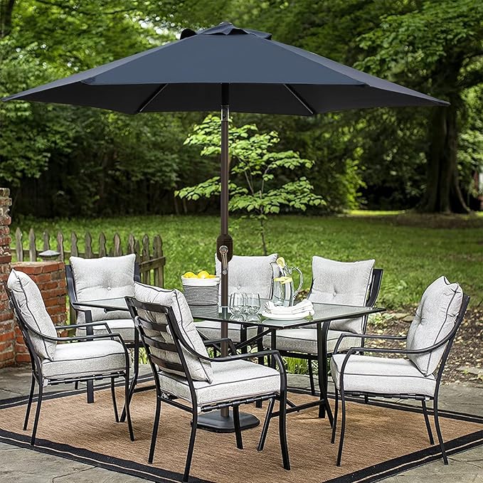 Blissun 7.5 ft Patio Umbrella, Yard Umbrella, Outdoor Market Umbrella with Push Button Tilt Crank (Black)