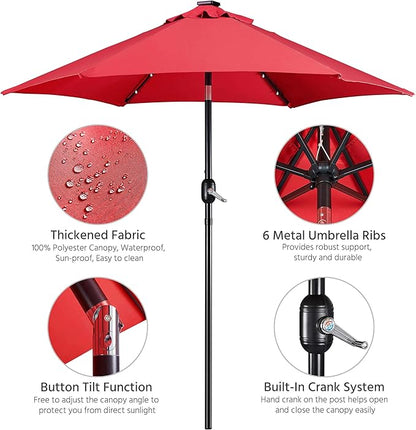 Yaheetech 7.5FT Solar Powered Patio Umbrella - UV Protection Market Table Umbrella w/18 LED Lights & Push Button Tilt & Crank Lift System for Garden/Lawn/Deck/Backyard/Pool,Red