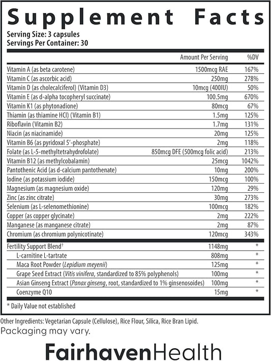 Fairhaven Health FertilAid for Men Prenatal Male Fertility Supplement | Count and Motility Support Pre-Conception for Him | Fertility Support Includes L-carnitine, Zinc, and Folate | 90 Capsules