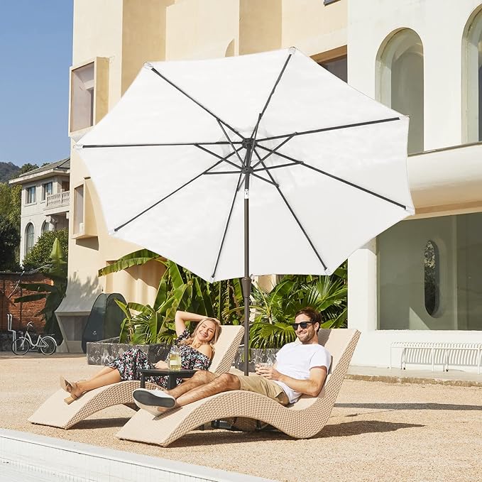 JEAREY 9FT Outdoor Patio Umbrella Outdoor Table Umbrella with Push Button Tilt and Crank, Market Umbrella 8 Sturdy Ribs UV Protection Waterproof for Garden, Deck, Backyard, Pool (Creamy-white)