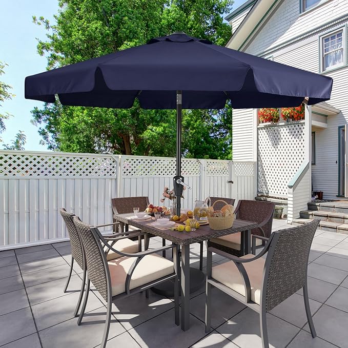 MASTERCANOPY Valance Patio Umbrella for Outdoor Table Market -8 Ribs (9ft, Navy Blue)